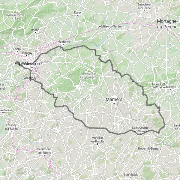 Miniature de la carte de l'inspiration cycliste "Les trésors cachés de Normandie" dans la Basse-Normandie, France. Générée par le planificateur d'itinéraire cycliste Tarmacs.app