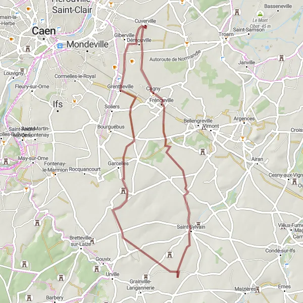 Map miniature of "Hidden Gems" cycling inspiration in Basse-Normandie, France. Generated by Tarmacs.app cycling route planner