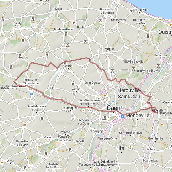 Miniature de la carte de l'inspiration cycliste "Tour des Collines de Basse-Normandie" dans la Basse-Normandie, France. Générée par le planificateur d'itinéraire cycliste Tarmacs.app