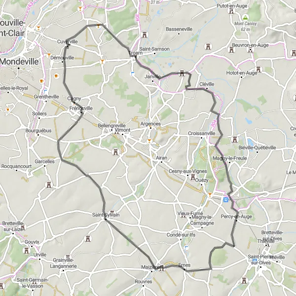 Map miniature of "Coastal Charm" cycling inspiration in Basse-Normandie, France. Generated by Tarmacs.app cycling route planner