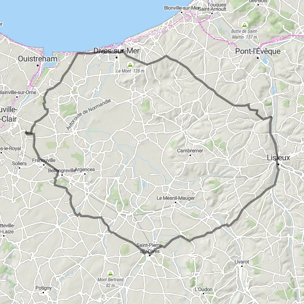 Map miniature of "Normandy Road Adventure" cycling inspiration in Basse-Normandie, France. Generated by Tarmacs.app cycling route planner