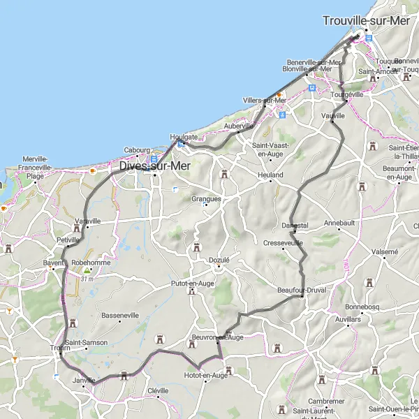 Map miniature of "Beuvron-en-Auge Loop" cycling inspiration in Basse-Normandie, France. Generated by Tarmacs.app cycling route planner