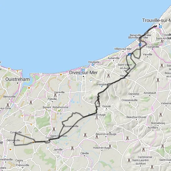 Map miniature of "The Auge Valley Gravel Adventure" cycling inspiration in Basse-Normandie, France. Generated by Tarmacs.app cycling route planner