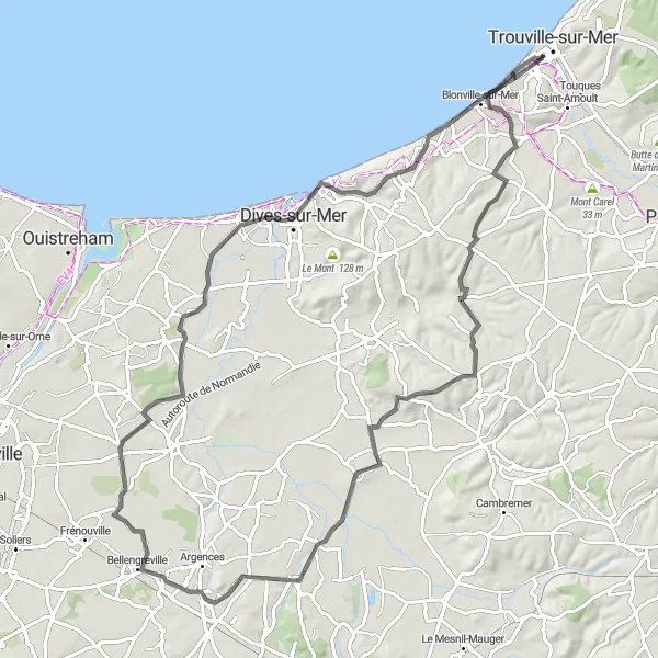 Map miniature of "Enchanting Villages and Nature Road Cycling" cycling inspiration in Basse-Normandie, France. Generated by Tarmacs.app cycling route planner