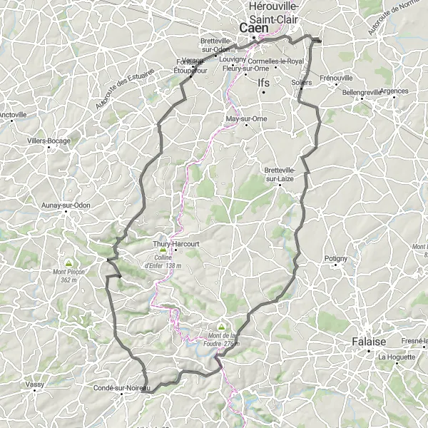 Map miniature of "Normandy Adventure" cycling inspiration in Basse-Normandie, France. Generated by Tarmacs.app cycling route planner