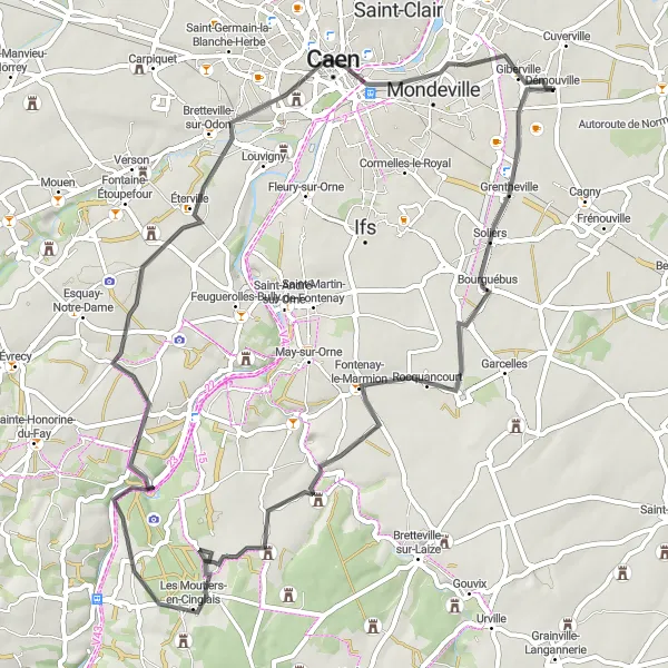 Map miniature of "Soliers Adventure" cycling inspiration in Basse-Normandie, France. Generated by Tarmacs.app cycling route planner