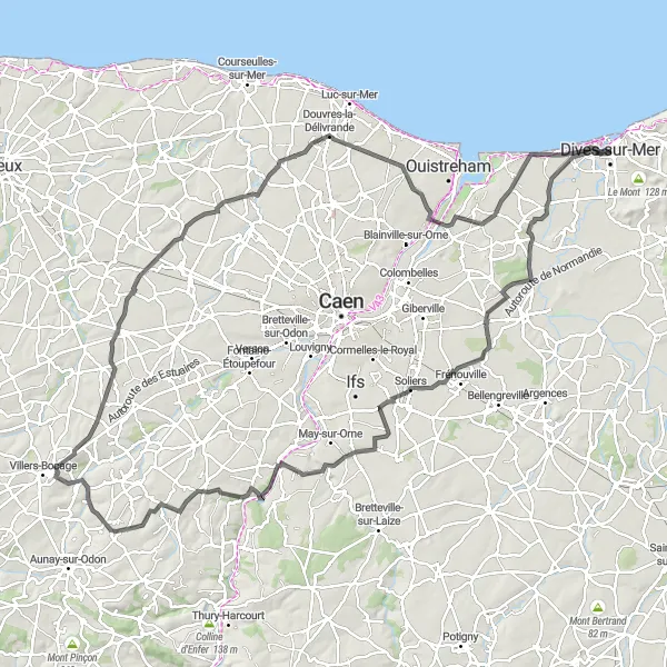 Map miniature of "Remarkable History and Scenic Landscapes" cycling inspiration in Basse-Normandie, France. Generated by Tarmacs.app cycling route planner