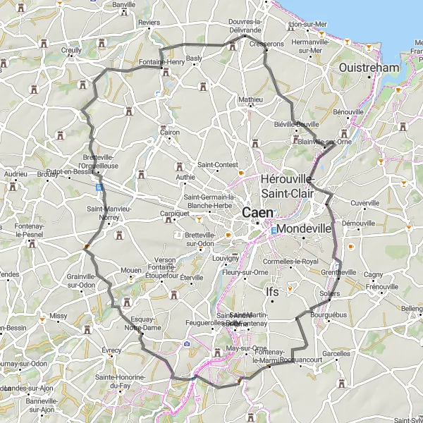 Miniature de la carte de l'inspiration cycliste "Parcours historique de Fontenay-le-Marmion" dans la Basse-Normandie, France. Générée par le planificateur d'itinéraire cycliste Tarmacs.app