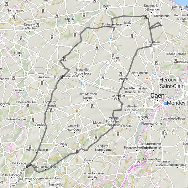 Map miniature of "Basse-Normandie Loop" cycling inspiration in Basse-Normandie, France. Generated by Tarmacs.app cycling route planner