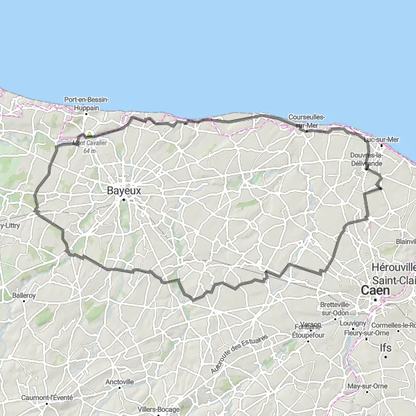 Map miniature of "Road Route with Historical Highlights" cycling inspiration in Basse-Normandie, France. Generated by Tarmacs.app cycling route planner