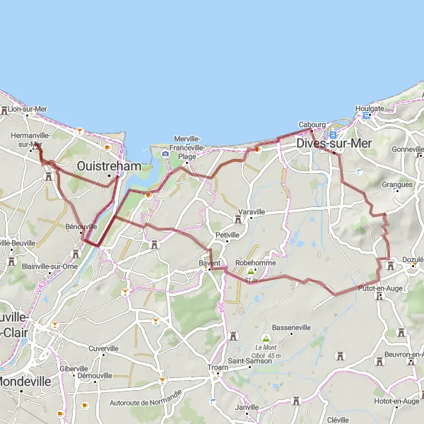Map miniature of "Norman Coast Gravel Adventure" cycling inspiration in Basse-Normandie, France. Generated by Tarmacs.app cycling route planner