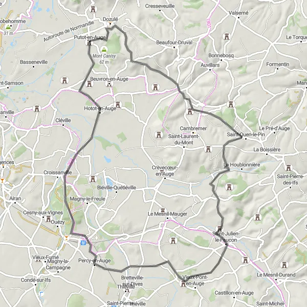 Map miniature of "Explore the Magnificent Mont Canisy" cycling inspiration in Basse-Normandie, France. Generated by Tarmacs.app cycling route planner