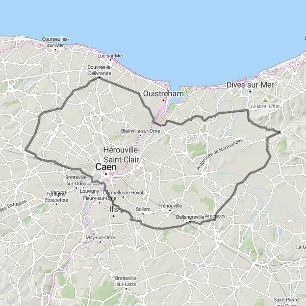 Map miniature of "Panoramic Normandy Grandloop" cycling inspiration in Basse-Normandie, France. Generated by Tarmacs.app cycling route planner