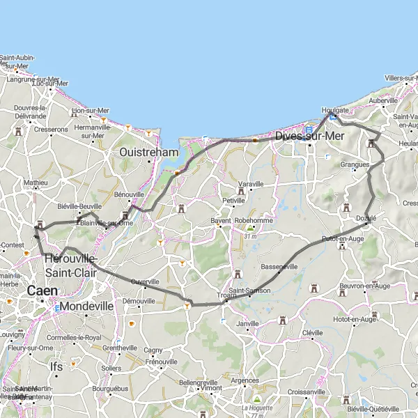 Map miniature of "The Manoir Balleroy Challenge" cycling inspiration in Basse-Normandie, France. Generated by Tarmacs.app cycling route planner