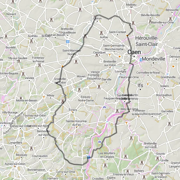 Map miniature of "The Belvédère Challenge" cycling inspiration in Basse-Normandie, France. Generated by Tarmacs.app cycling route planner