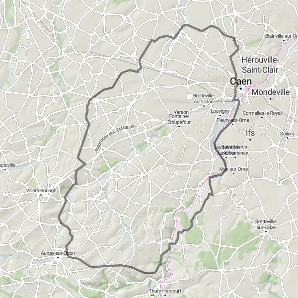 Map miniature of "Around Épron and the Butte du Moulin à Vent" cycling inspiration in Basse-Normandie, France. Generated by Tarmacs.app cycling route planner