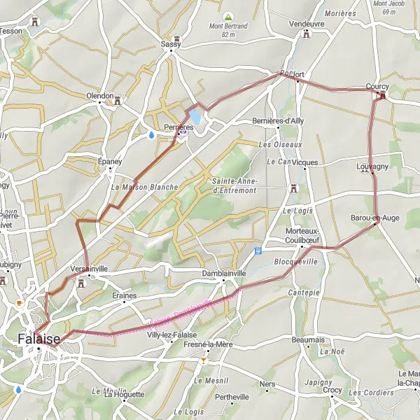 Map miniature of "Exploring Barou-en-Auge Gravel Route" cycling inspiration in Basse-Normandie, France. Generated by Tarmacs.app cycling route planner