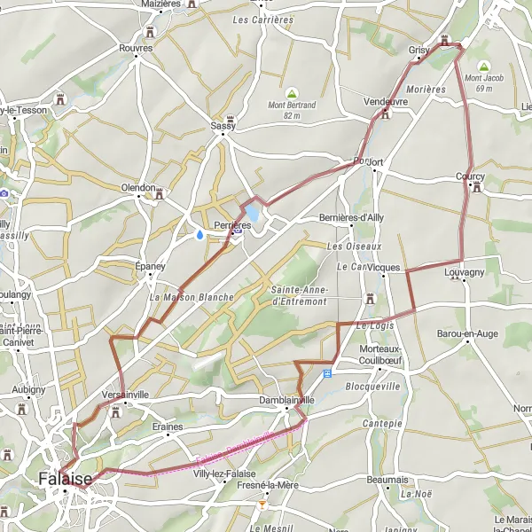 Map miniature of "Vendeuvre Adventure: Gravel Delight" cycling inspiration in Basse-Normandie, France. Generated by Tarmacs.app cycling route planner