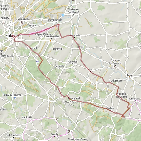 Map miniature of "Gravel Excursion: Along the River Orne" cycling inspiration in Basse-Normandie, France. Generated by Tarmacs.app cycling route planner