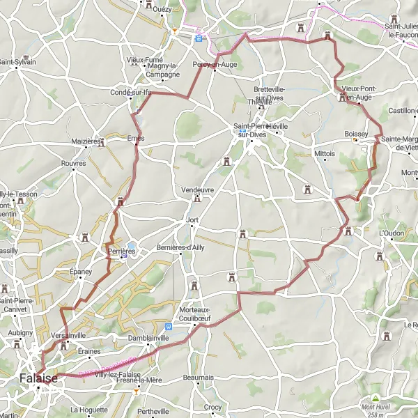 Miniature de la carte de l'inspiration cycliste "Escapade Gravel à Barou-en-Auge" dans la Basse-Normandie, France. Générée par le planificateur d'itinéraire cycliste Tarmacs.app