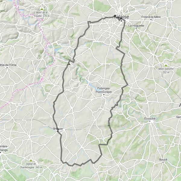 Miniature de la carte de l'inspiration cycliste "Boucle Road de Craménil" dans la Basse-Normandie, France. Générée par le planificateur d'itinéraire cycliste Tarmacs.app