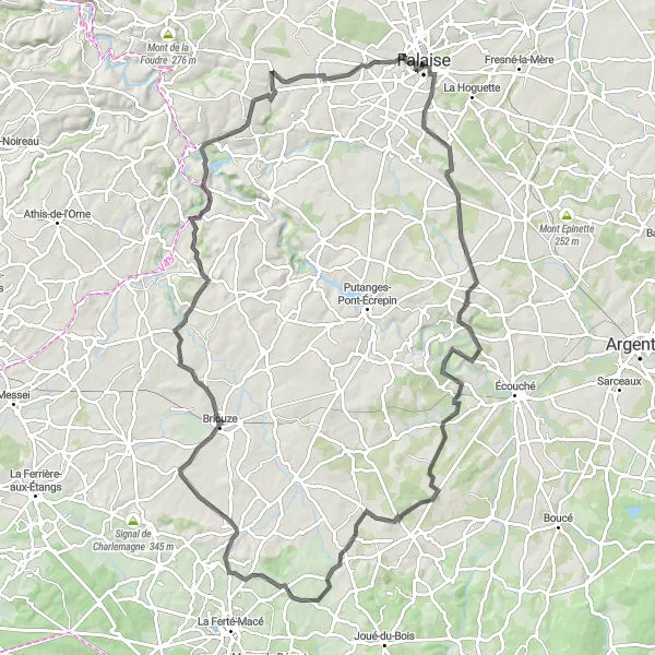 Map miniature of "The Fresnaye Castle and Falaise Loop" cycling inspiration in Basse-Normandie, France. Generated by Tarmacs.app cycling route planner