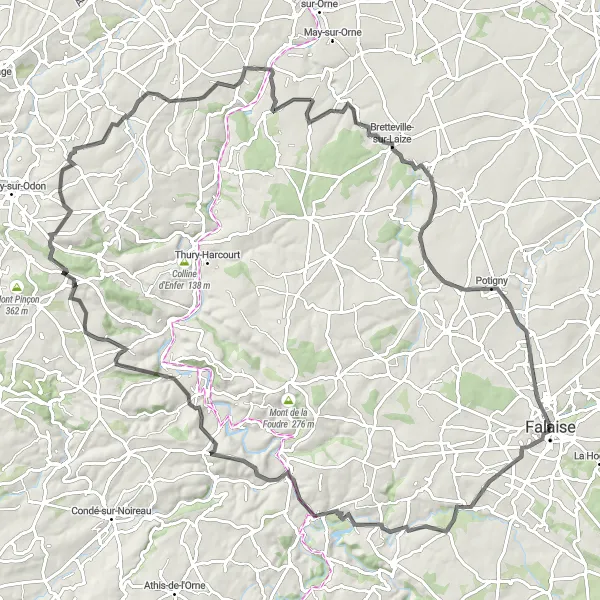 Map miniature of "Mont Myrrha Road Adventure" cycling inspiration in Basse-Normandie, France. Generated by Tarmacs.app cycling route planner