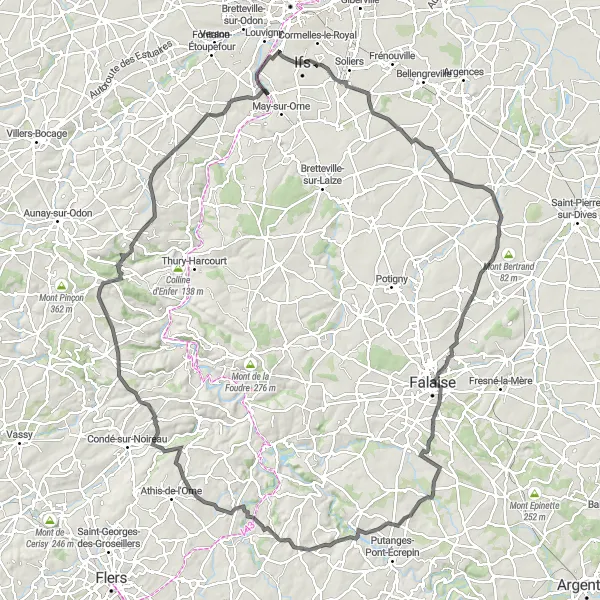 Miniature de la carte de l'inspiration cycliste "La Grande Boucle Normande" dans la Basse-Normandie, France. Générée par le planificateur d'itinéraire cycliste Tarmacs.app