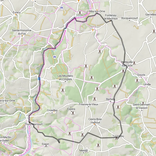 Map miniature of "Countryside Exploration" cycling inspiration in Basse-Normandie, France. Generated by Tarmacs.app cycling route planner