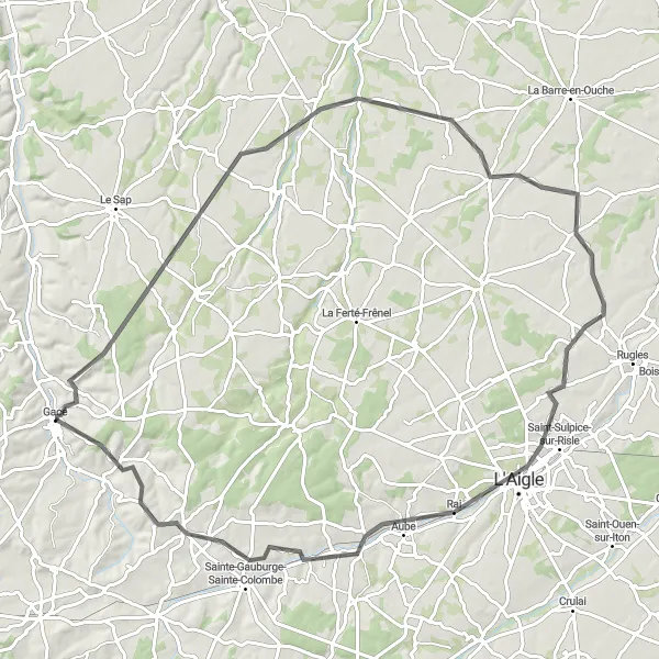 Map miniature of "L'Aigle Odyssey" cycling inspiration in Basse-Normandie, France. Generated by Tarmacs.app cycling route planner