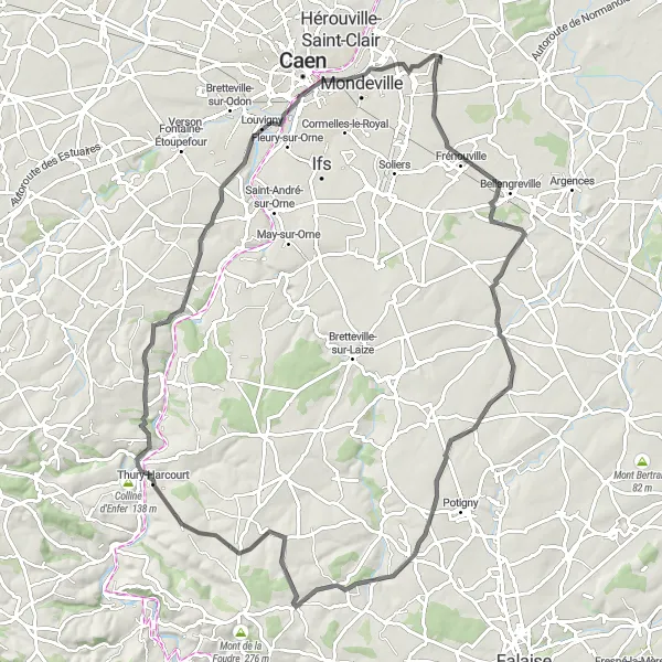 Map miniature of "Road Route from Giberville to Point de Vue" cycling inspiration in Basse-Normandie, France. Generated by Tarmacs.app cycling route planner