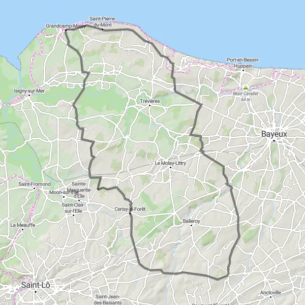 Map miniature of "The Vierville-sur-Mer Circuit" cycling inspiration in Basse-Normandie, France. Generated by Tarmacs.app cycling route planner