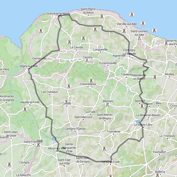 Map miniature of "Rubercy Ride" cycling inspiration in Basse-Normandie, France. Generated by Tarmacs.app cycling route planner