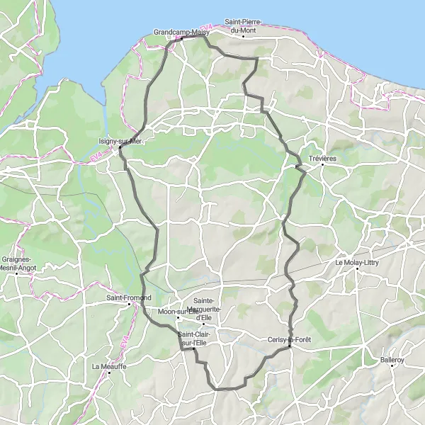 Map miniature of "Bernesq Adventure" cycling inspiration in Basse-Normandie, France. Generated by Tarmacs.app cycling route planner