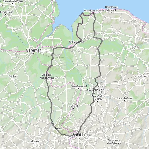 Map miniature of "From Castilly to Saint-Clément" cycling inspiration in Basse-Normandie, France. Generated by Tarmacs.app cycling route planner