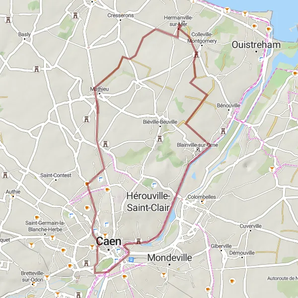 Map miniature of "Scenic Gravel Route" cycling inspiration in Basse-Normandie, France. Generated by Tarmacs.app cycling route planner