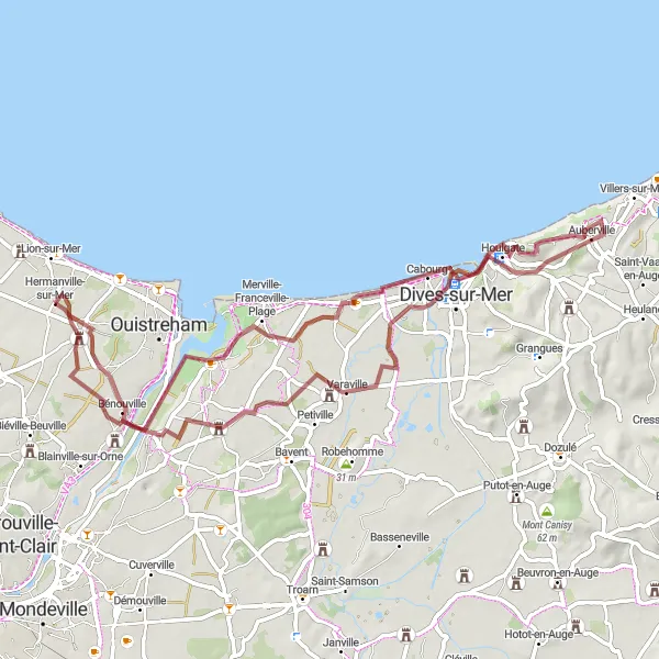 Map miniature of "Scenic Gravel Ride around Hermanville-sur-Mer" cycling inspiration in Basse-Normandie, France. Generated by Tarmacs.app cycling route planner