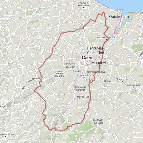 Map miniature of "Conquer the Gravel Challenge of Hermanville-sur-Mer" cycling inspiration in Basse-Normandie, France. Generated by Tarmacs.app cycling route planner