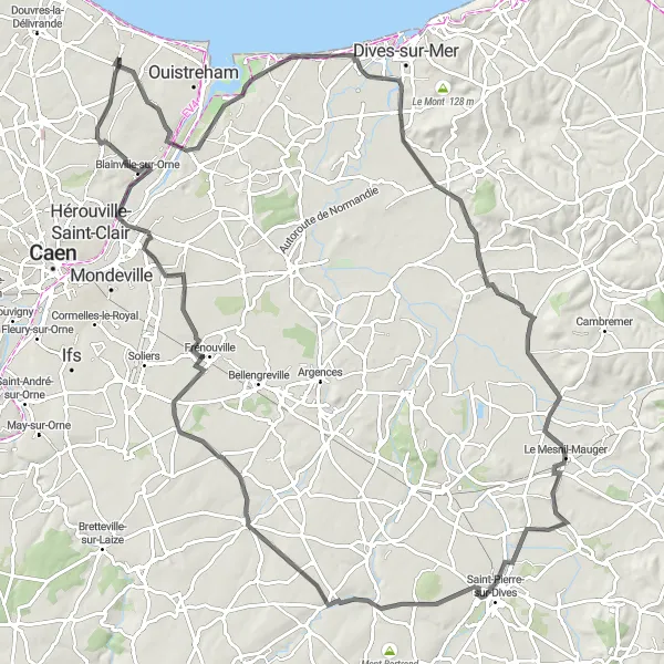 Map miniature of "A Road Cycling Journey from Hermanville-sur-Mer" cycling inspiration in Basse-Normandie, France. Generated by Tarmacs.app cycling route planner