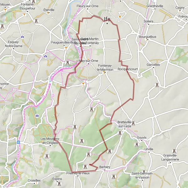 Map miniature of "Gravel Adventure near Ifs" cycling inspiration in Basse-Normandie, France. Generated by Tarmacs.app cycling route planner