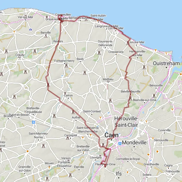 Map miniature of "Gravel Route through Basse-Normandie" cycling inspiration in Basse-Normandie, France. Generated by Tarmacs.app cycling route planner