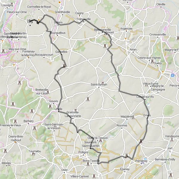 Map miniature of "Challenging Road Cycling Route in Basse-Normandie" cycling inspiration in Basse-Normandie, France. Generated by Tarmacs.app cycling route planner