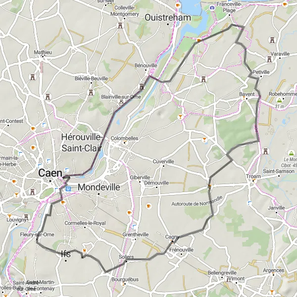 Map miniature of "Road Cycling Adventure through Normandy" cycling inspiration in Basse-Normandie, France. Generated by Tarmacs.app cycling route planner