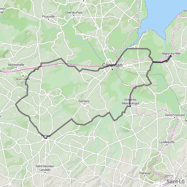 Map miniature of "Scenic Circuit of Auxais" cycling inspiration in Basse-Normandie, France. Generated by Tarmacs.app cycling route planner