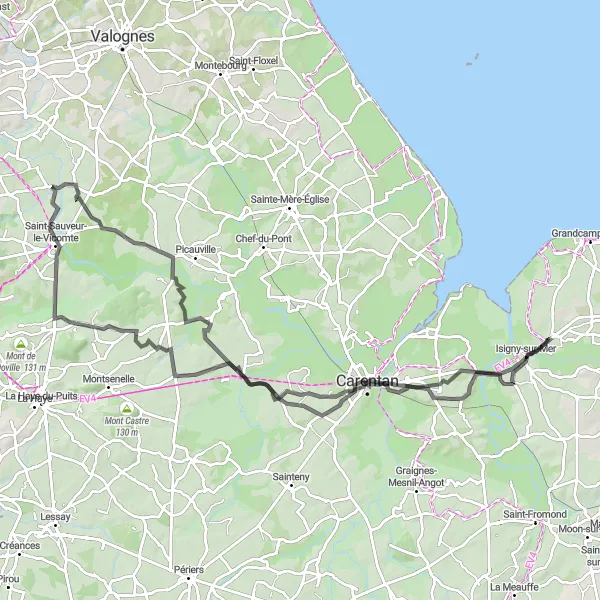 Map miniature of "Châteaux and Rural Charm" cycling inspiration in Basse-Normandie, France. Generated by Tarmacs.app cycling route planner