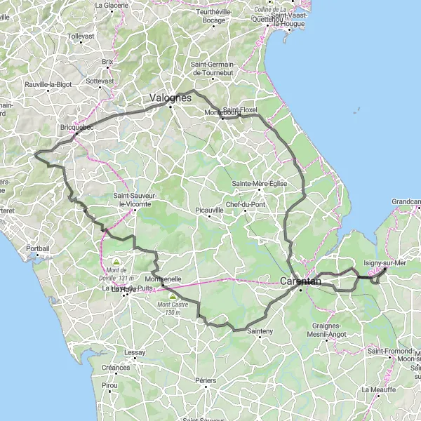 Map miniature of "Tour de Bricquebec" cycling inspiration in Basse-Normandie, France. Generated by Tarmacs.app cycling route planner