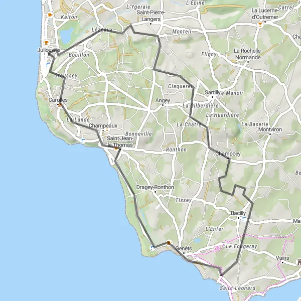 Map miniature of "Coastal Gems Tour" cycling inspiration in Basse-Normandie, France. Generated by Tarmacs.app cycling route planner