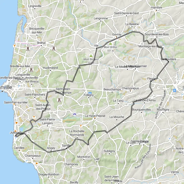 Map miniature of "Mont Brillon Adventure Loop" cycling inspiration in Basse-Normandie, France. Generated by Tarmacs.app cycling route planner