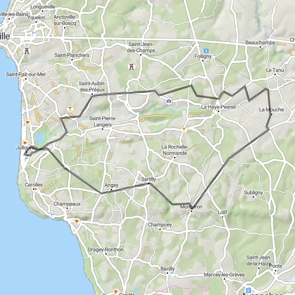 Map miniature of "Saint-Aubin-des-Préaux and Saint-Michel-des-Loups" cycling inspiration in Basse-Normandie, France. Generated by Tarmacs.app cycling route planner