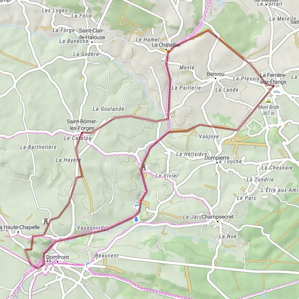 Map miniature of "Forges de Varenne Gravel Loop" cycling inspiration in Basse-Normandie, France. Generated by Tarmacs.app cycling route planner